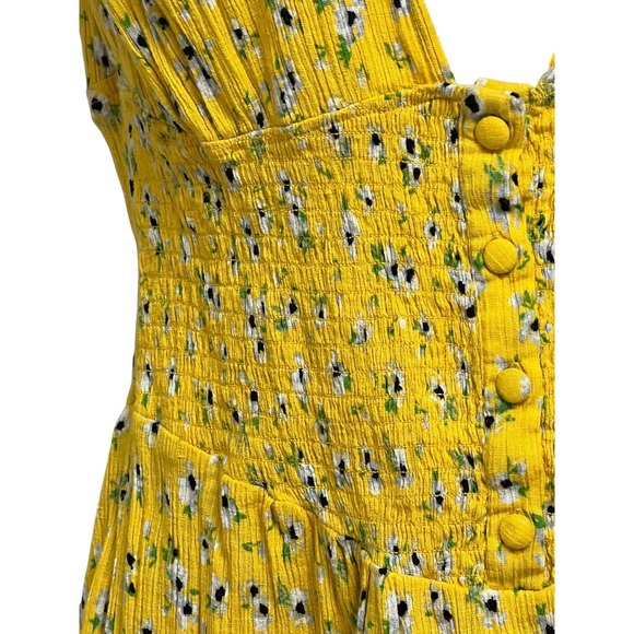 ASOS DESIGN Mini Dress Womens 8 Yellow Floral Deep V Smocked Sundress Ruffle - Picture 7 of 11